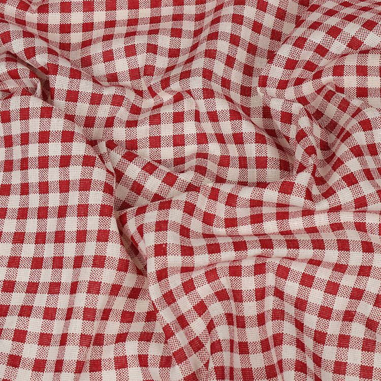 Ткань льняная, 3 м x 150 см, 140 г/м², цвет: красный, клетка, TBY — картинка 2