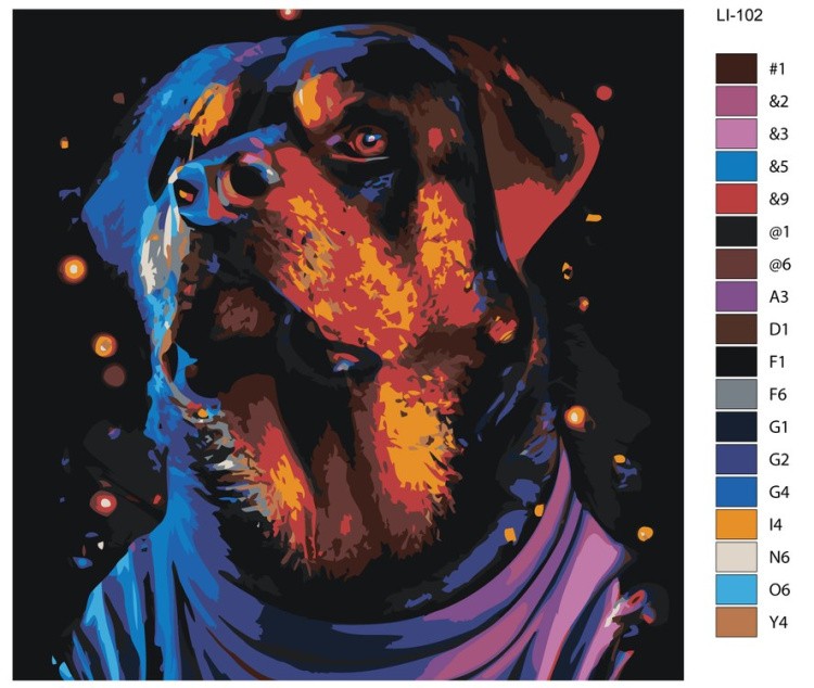 Картина по номерам «Портрет ротвейлера в космосе» — картинка 2