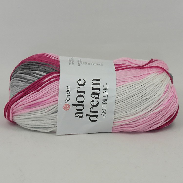 Пряжа YarnArt Adore Dream (1066), бордово-розово-голубой, 5 шт. по 100 г — картинка 2