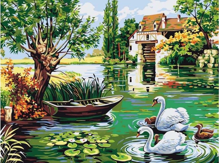 Картина по номерам «Лебединое семейство»