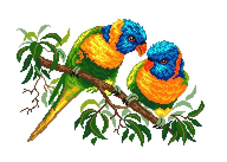 Рисунок на ткани «Волнистые попугайчики»