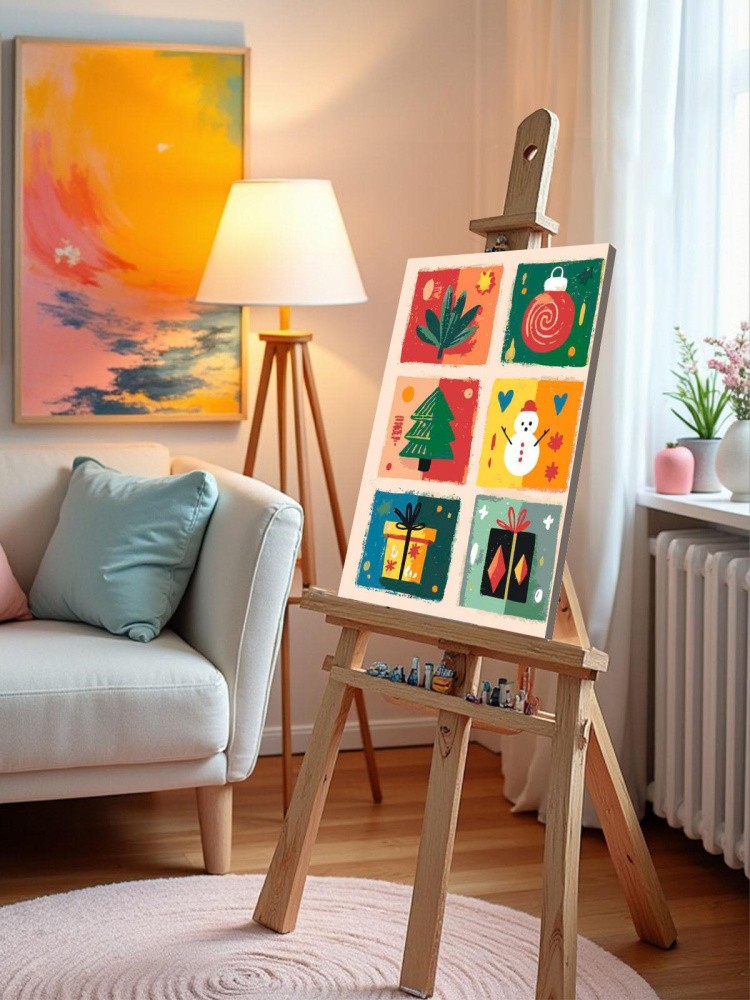 Картина по номерам Новогодняя елка подарки и снеговик арт — картинка 10