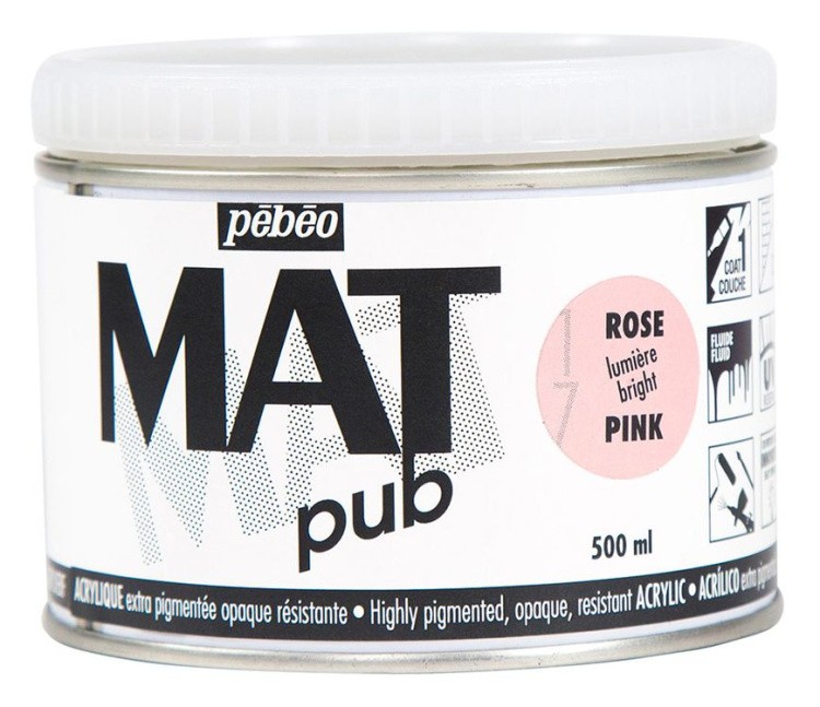 Краска акриловая PEBEO экстра матовая Mat Pub №1, ярко-розовый, 500 мл