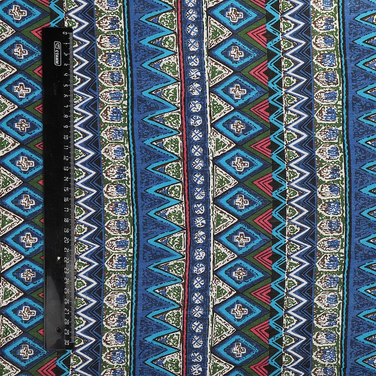 Ткань льняная, 1 м x 150 см, 140 г/м², цвет: синий, геометрический принт, TBY — картинка 6