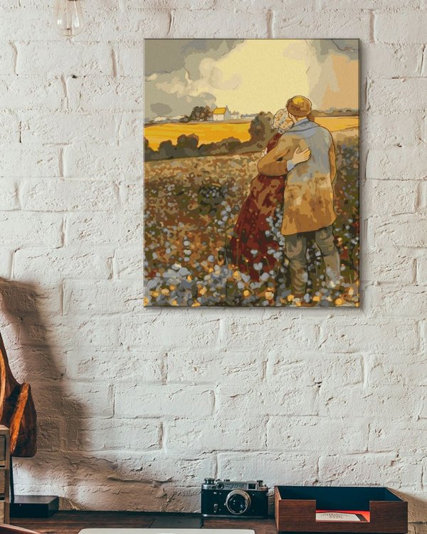 Картина по номерам «Влюбленная пара на поле в деревне» — картинка 3
