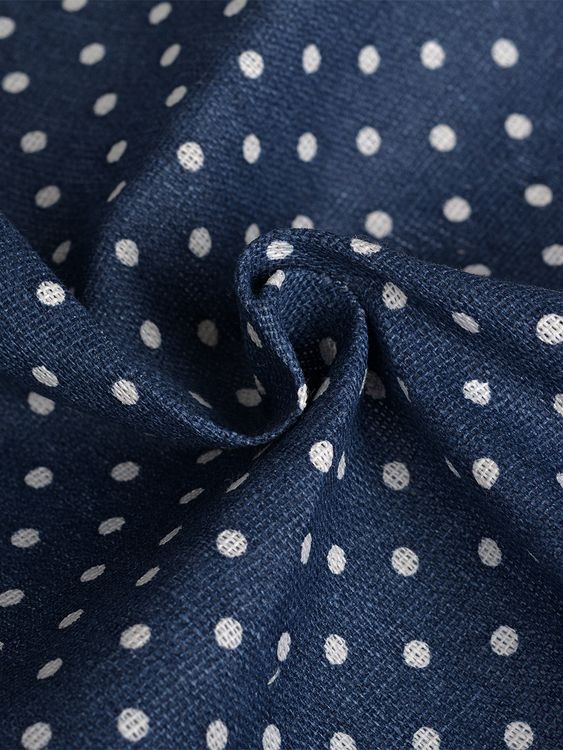 Ткань Лен, 140 г/м², 5 м x 150 см, цвет: синий, принт горошек, TBY — картинка 2