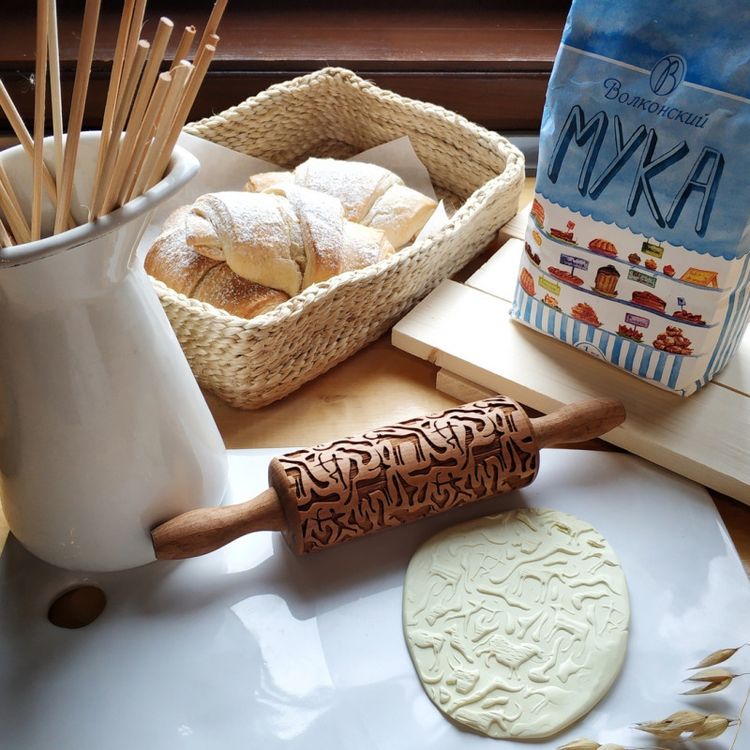 Деревянная скалка с узором «Наскальный рисунок», Березка — картинка 3