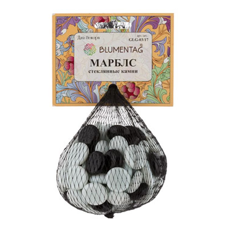 Камни стеклянные марблс, 17 - 19 мм, 6 шт. по 340 г, цвет: черный, белый, Blumentag — картинка 3