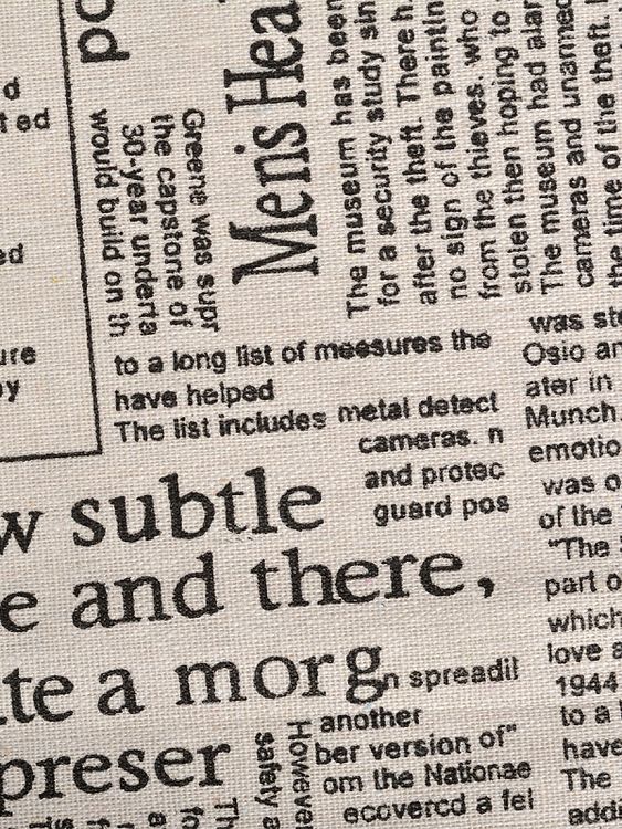 Ткань льняная, 1 м x 150 см, 140 г/м², цвет: белый, черные надписи, TBY — картинка 2