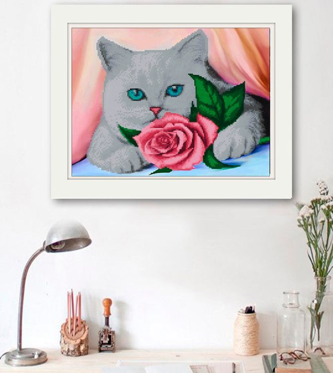 Алмазная вышивка «Кот и роза» — картинка 3