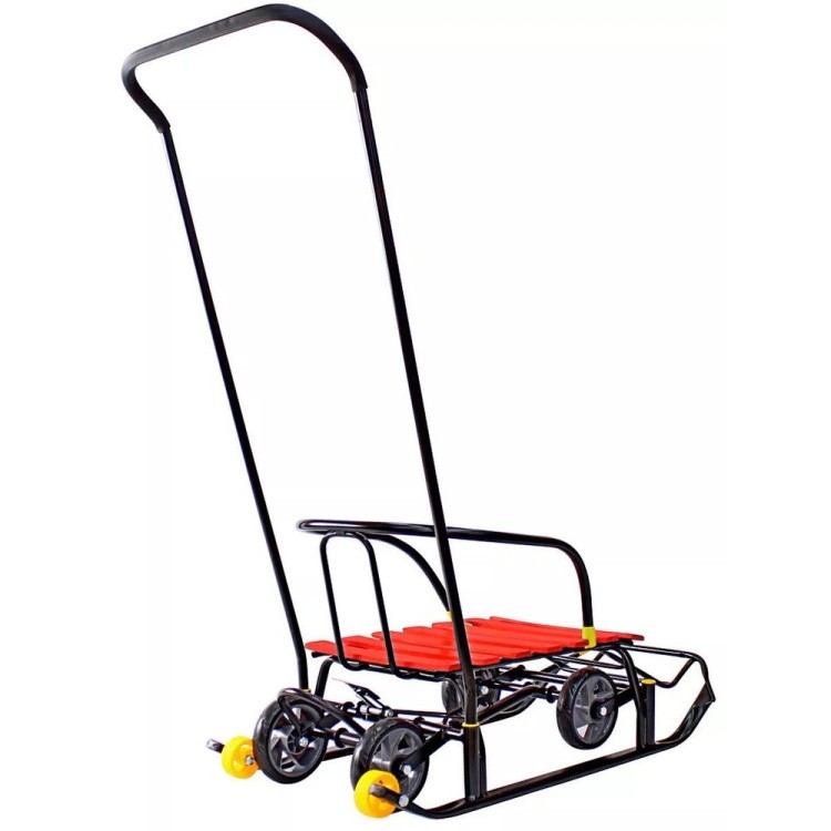 Санки детские Snow Black Auto красные рейки с колесами — картинка 8