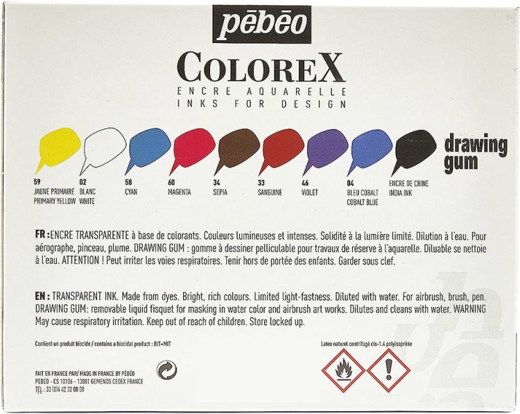 Набор акварельных чернил Pebeo Colorex 8 цветов, 20 мл — картинка 4