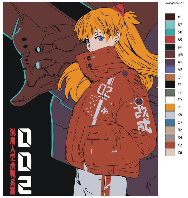Картина по номерам «Evangelion Евангелион: Аска Лэнгли и робот Ева» — картинка 2
