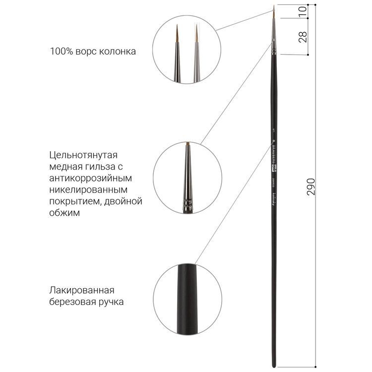 Кисть художественная профессиональная Art Classic, колонок, круглая, № 1, длинная ручка, Brauberg — картинка 4