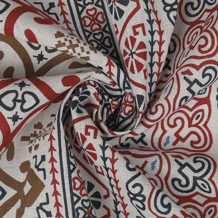 Ткань льняная, 1 м x 150 см, 140 г/м², цвет: красный, принт, TBY — картинка 2