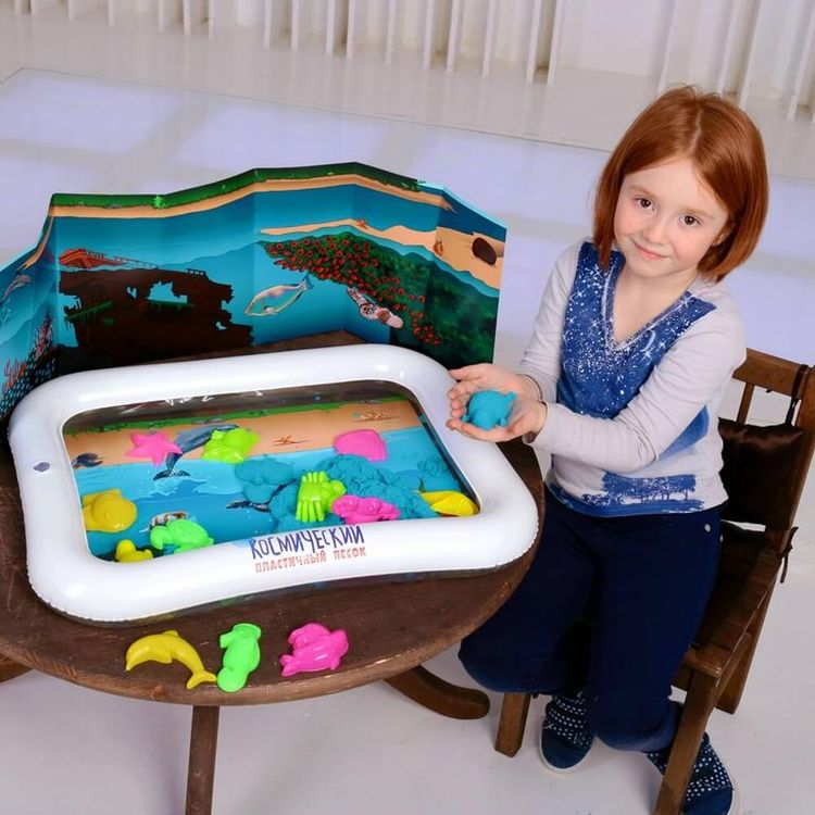 Космический пластичный песок набор «Морской мир» 3 кг светящийся в темноте зелёным цветом — картинка 10