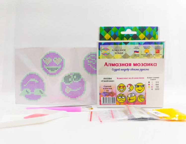 Алмазная вышивка «Смайлики» (самоклеящиеся наклейки/стикеры) — картинка 3