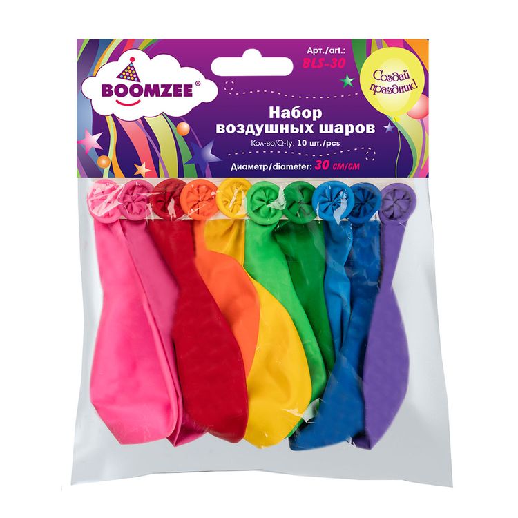 Набор воздушных шаров, 30 см, цвет: ассорти стандарт, 10 шт., BOOMZEE — картинка 2