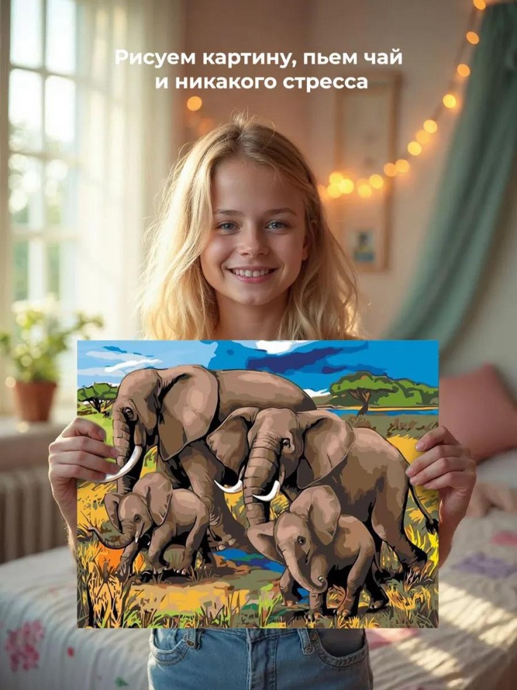 Картина по номерам «Слоны на прогулке» — картинка 7