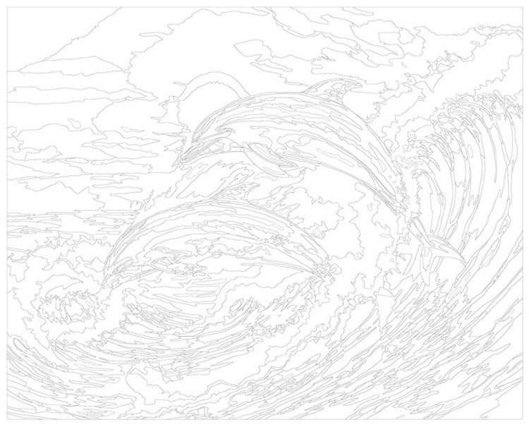 Картина по номерам «Море: Дельфины выпрыгивают из волны 2» — картинка 3