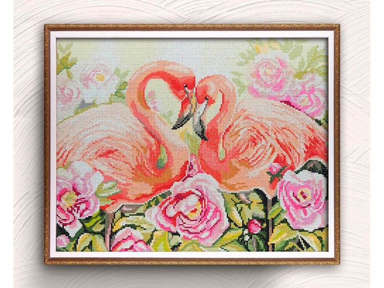 Алмазная вышивка «Фламинго в пионах» — картинка 2