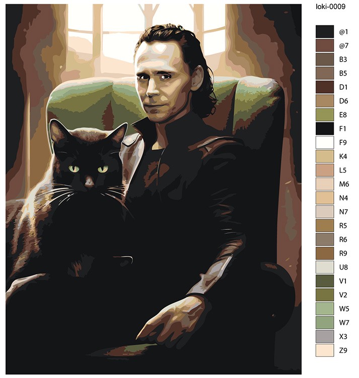 Картина по номерам «Марвел Marvel: Бог обмана Локи и кот» — картинка 2