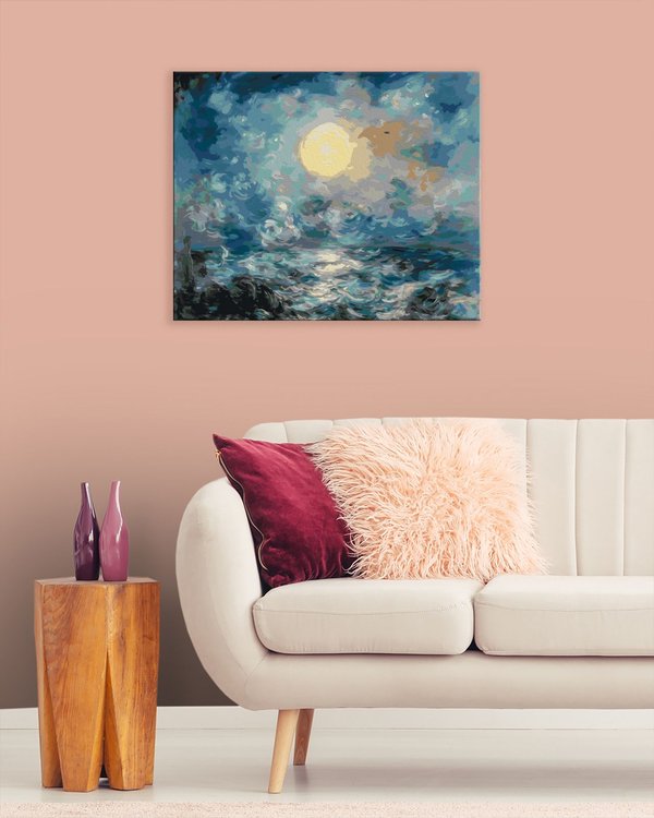 Картина по номерам «Прекрасный ночной пейзаж, прибой» — картинка 3