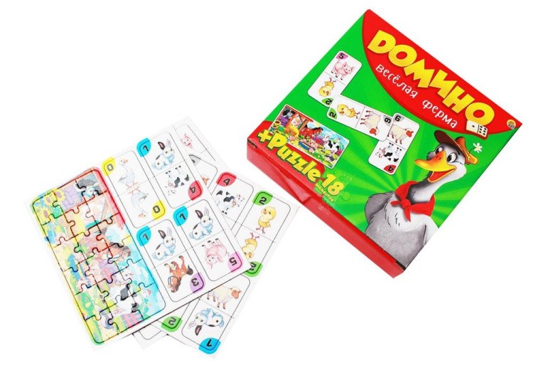 Домино + пазлы (18 элементов) «Веселая ферма» — картинка 3
