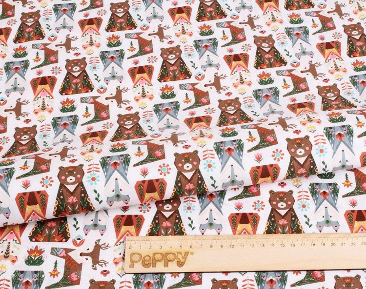 Ткань для пэчворка Лесные Жители, 146 г/м², 50х55 см, 100% хлопок, цвет: белый, принт, Peppy — картинка 2