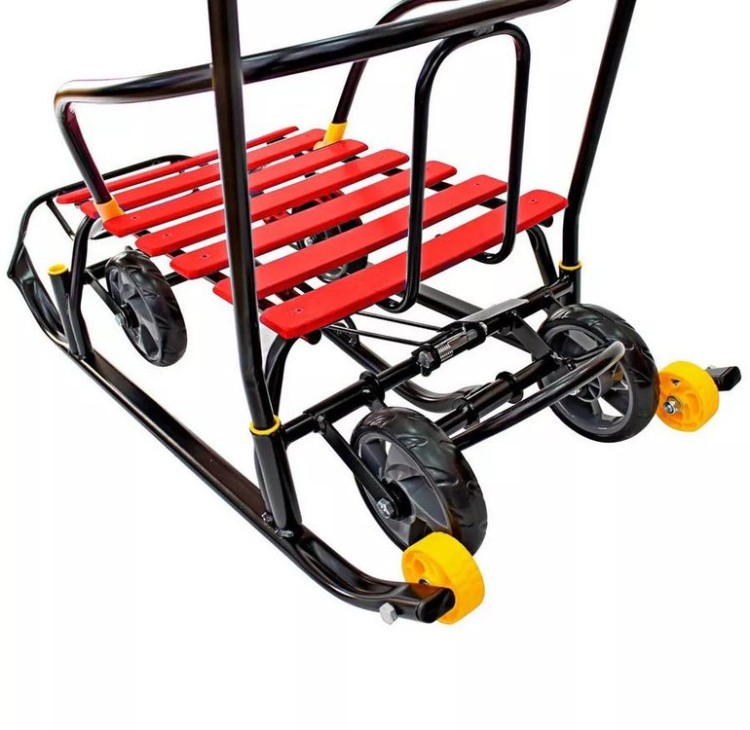 Санки детские Snow Black Auto красные рейки с колесами — картинка 16