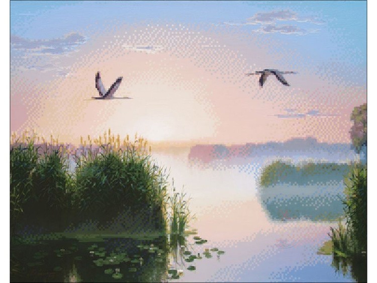 Алмазная вышивка «Аисты на рассвете» — картинка 2