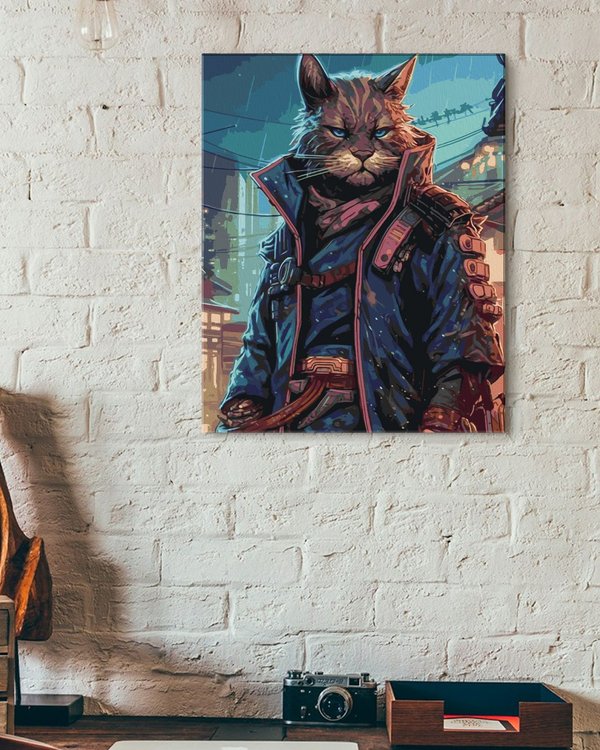 Картина по номерам «Кот-воин Киберпанк» — картинка 3