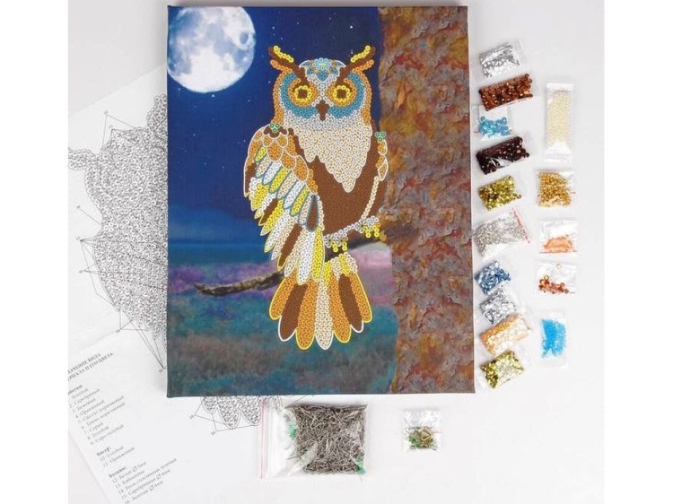 Картина на холсте из пайеток «Сова» — картинка 3