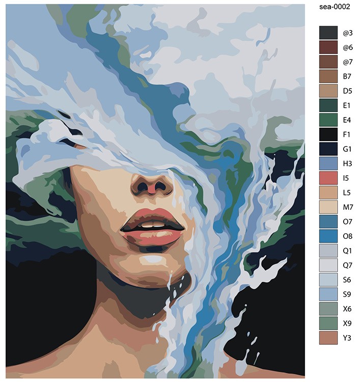 Картина по номерам «Море: Портрет девушки в морских волнах 2» — картинка 2