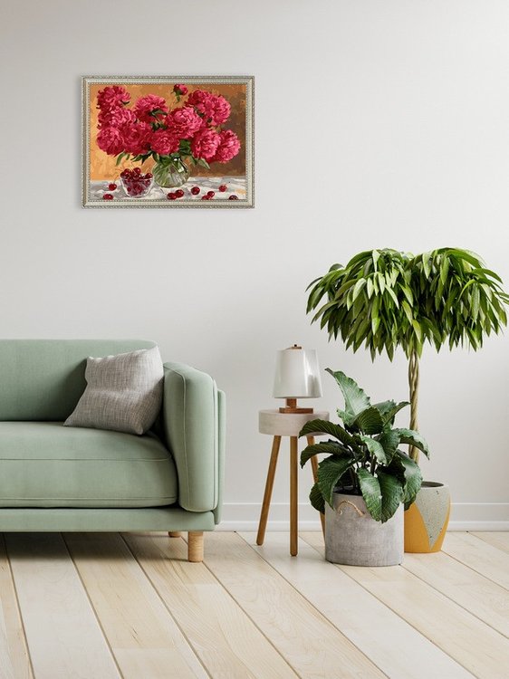 Картина по номерам «Пионы и вишня» — картинка 8