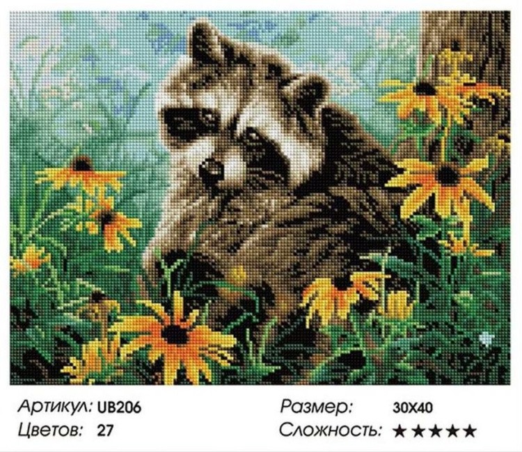 Алмазная вышивка «Енот в цветах» — картинка 2