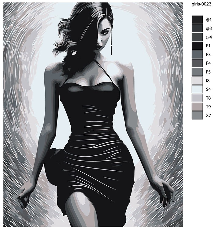 Картина по номерам «Девушка в черном обтягивающем платье» — картинка 2