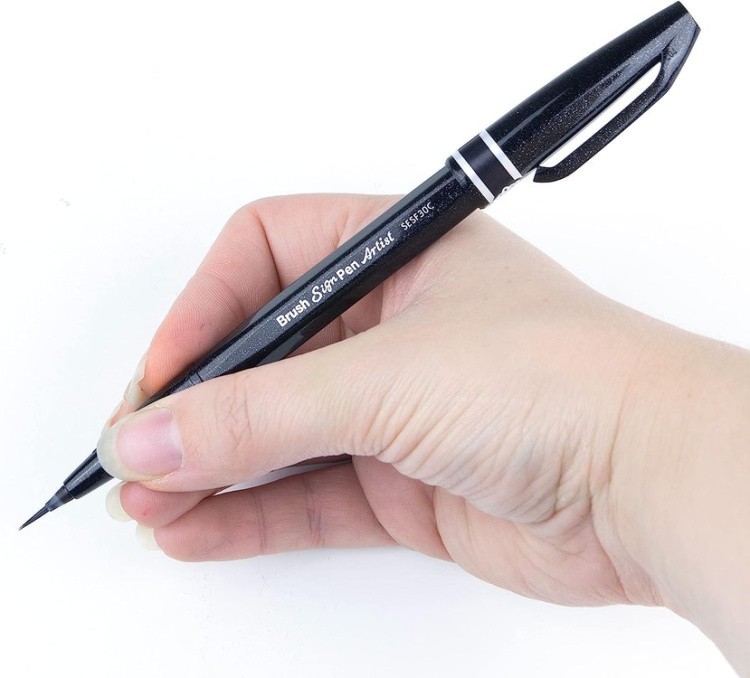 Браш пен Brush Sign Pen Artist, ultra-fine 0,5 - 5 мм, цвет: черный, Pentel — картинка 8