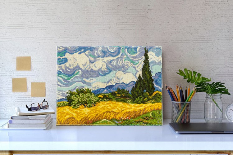 Алмазная вышивка «Пшеничное поле с кипарисами, Винсент ван Гог» — картинка 6
