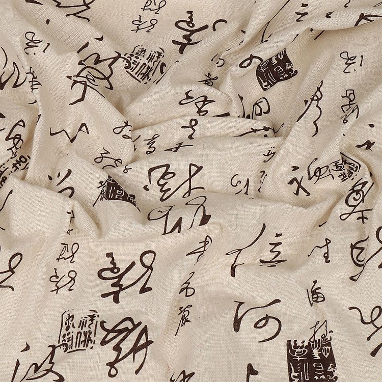 Ткань льняная, 1 м x 150 см, 140 г/м², цвет: черный, надписи, TBY — картинка 3