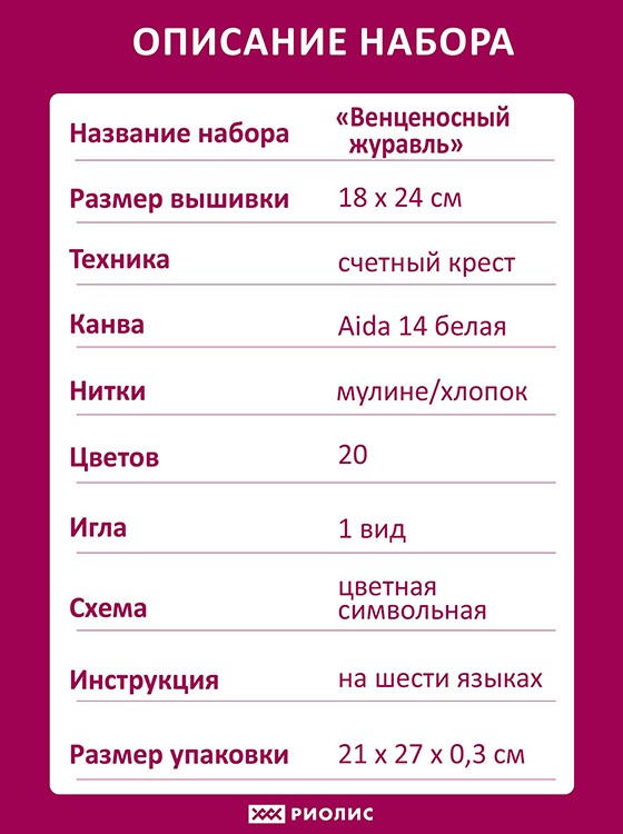 Набор для вышивания «Венценосный журавль» — картинка 5