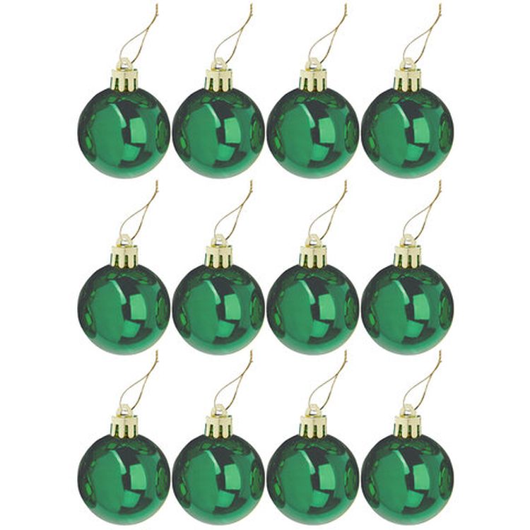 Шары елочные, набор 12 шт., пластик, 4 см, зеленые, глянец, подвес — картинка 2
