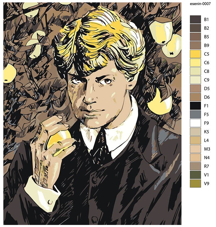 Картина по номерам «Поэт Сергей Есенин с яблоком» — картинка 2