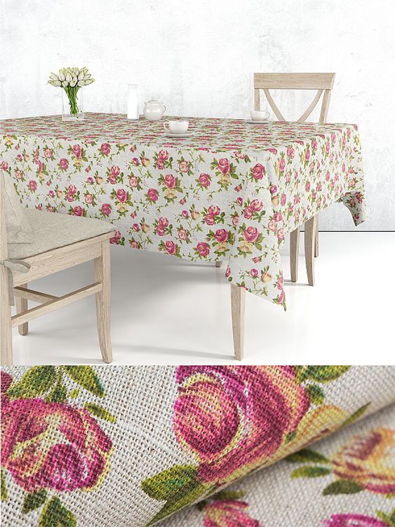 Ткань льняная, 1 м x 150 см, 140 г/м², цвет: серый, цветочный принт, TBY — картинка 7