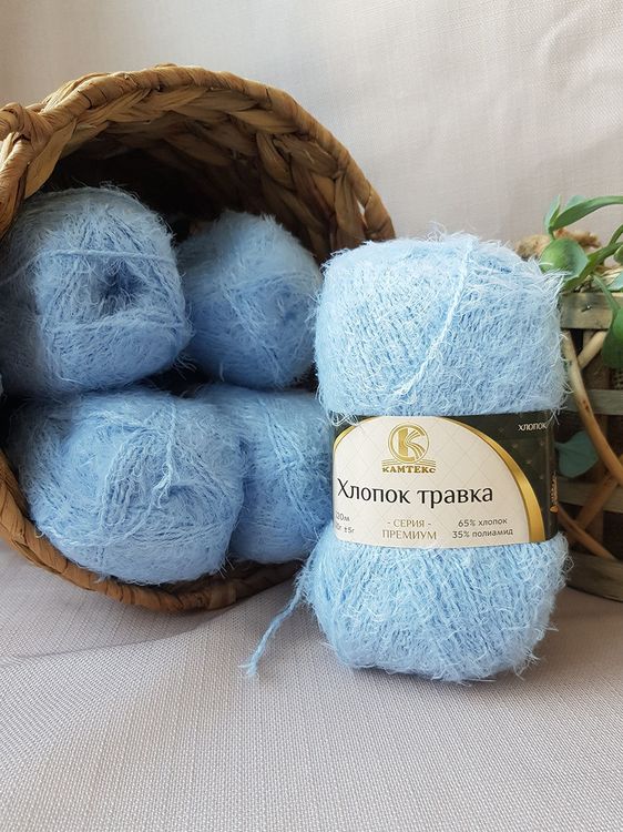 Пряжа Камтекс Хлопок травка (015), голубой, 5 шт. по 100 г — картинка 2