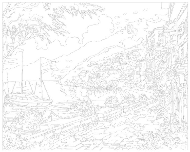 Картина по номерам «Природа: Пейзаж с набережной в городе возле моря 2» — картинка 3