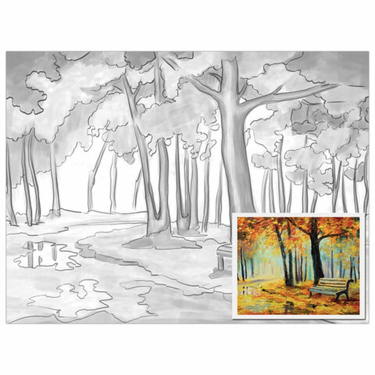 Холст на картоне с контуром BRAUBERG ART CLASSIC «Осень», 30х40 см, грунтованный, хлопок — картинка 2
