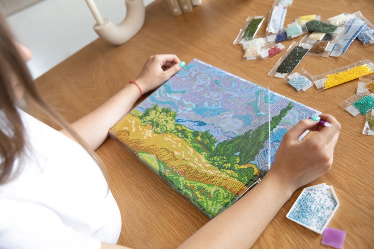 Алмазная вышивка «Пшеничное поле с кипарисами, Винсент ван Гог» — картинка 3