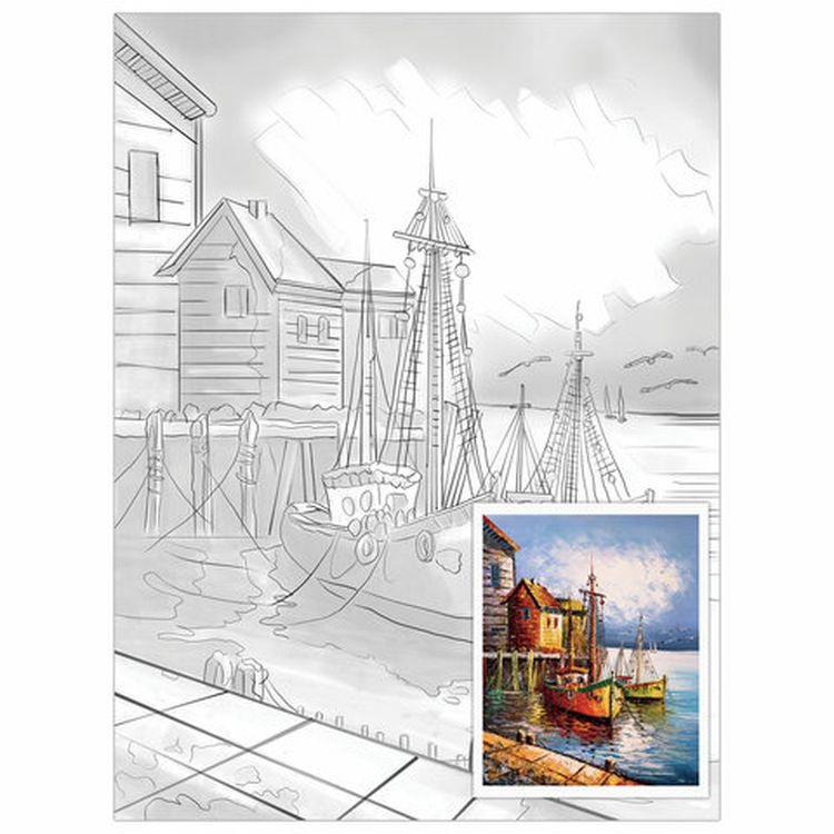 Холст на картоне с контуром BRAUBERG ART CLASSIC «Причал», 30х40 см, грунтованный, хлопок — картинка 2