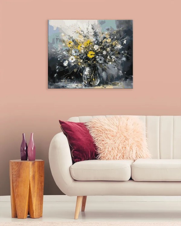 Картина по номерам «Букет луговых цветов в стеклянной вазе» — картинка 3